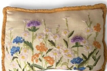Check out Vintage Raised Hand-Embroidered Floral Pillow | Textured Stumpwork Pillow on eBay!