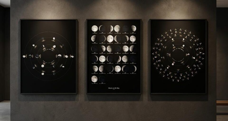 I captured the same moment across years as a wall piece using the actual moon phase (accurate upto 0.05 degrees) from each year.