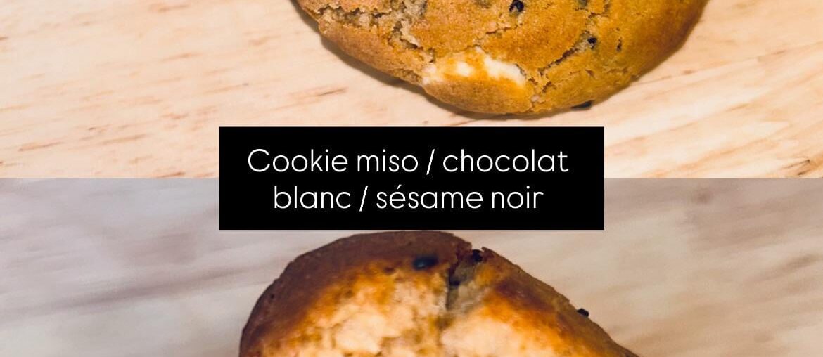 Cookie miso, sésame noir et chocolat blanc