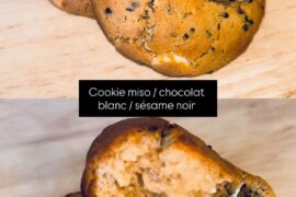 Cookie miso, sésame noir et chocolat blanc