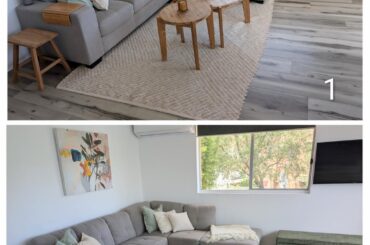 Round rug with L shaped couch