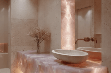 Backlit Rose Onyx Bathrooms – Ethereal Glow Luxury [1152×576]