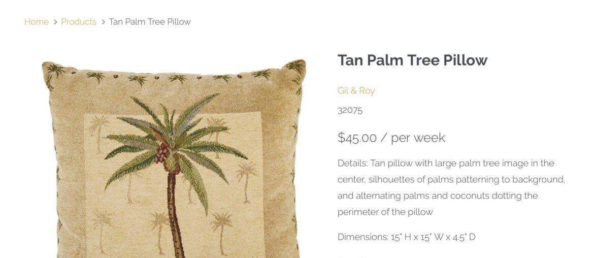 Looking for pillows I bought at BBB over 20 years ago. So I did a search for them and I found them on a website that rents TV props?