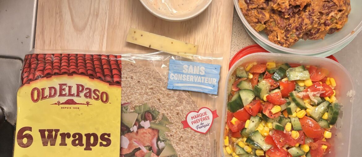 Burrito veggie - haricot rouge, pico de gallo, sauce blanche , gouda au cumin râpé