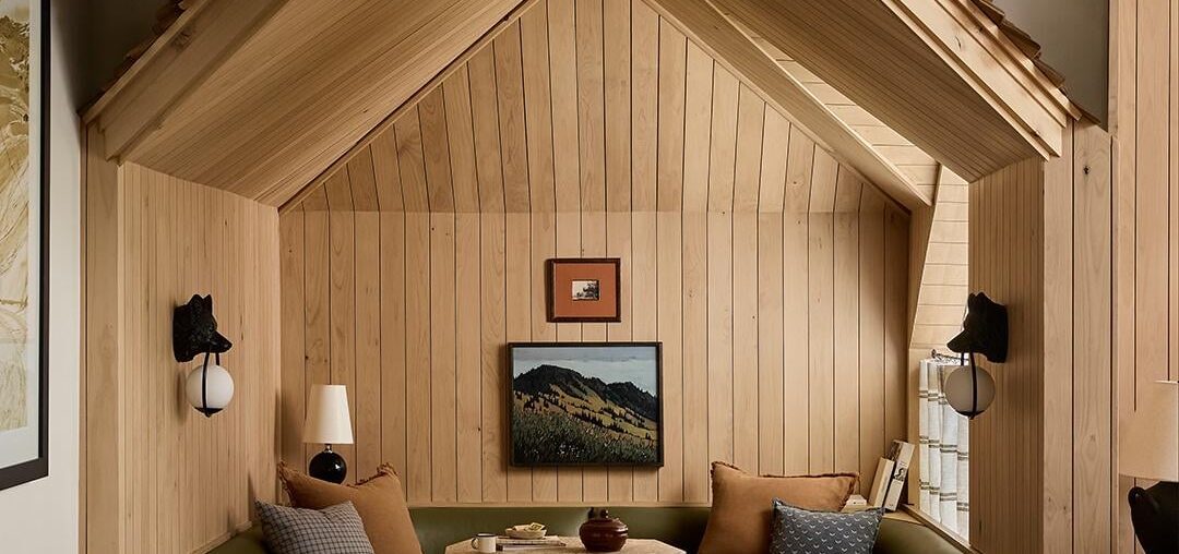 Tree house-themed dining nook in a cabin in the ski resort town of Alta, Salt Lake County, Utah [1080x1360]