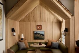 Tree house-themed dining nook in a cabin in the ski resort town of Alta, Salt Lake County, Utah [1080x1360]