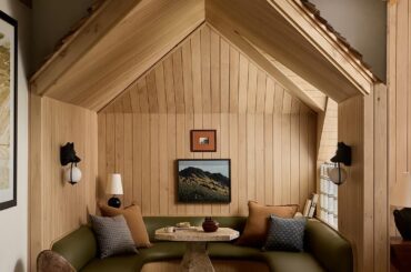 Tree house-themed dining nook in a cabin in the ski resort town of Alta, Salt Lake County, Utah [1080x1360]