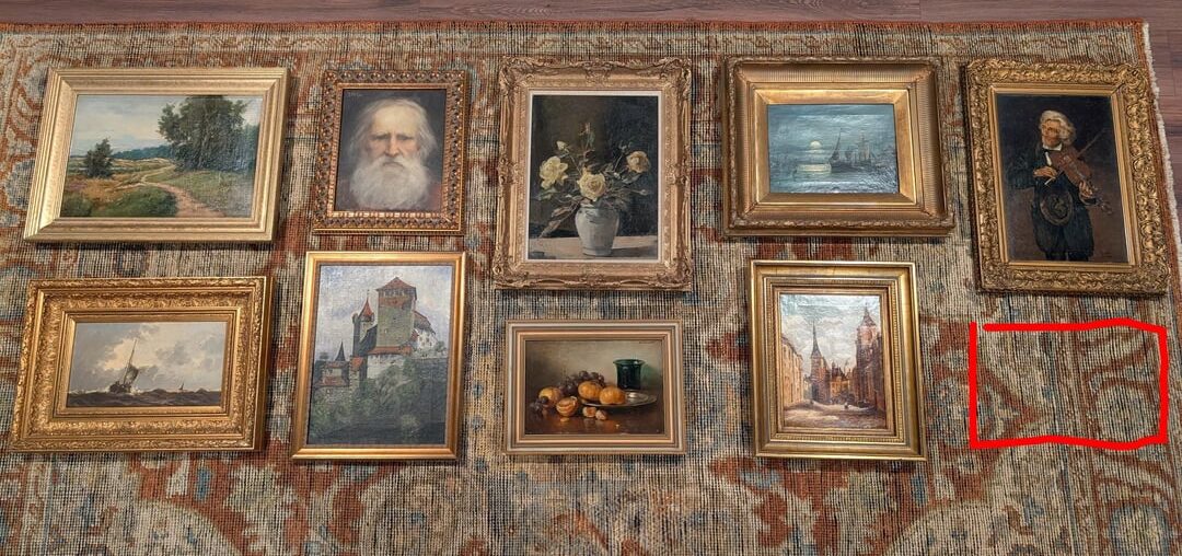 Hello everyone. What’s your opinion of this configuration of oil paintings?Unfortunately the ceiling is pretty low, at 8 feet/244 cm, so there’s not too much height I can add. Thank you! Hello everyone. What's your opinion of this configuration of oil paintings?Unfortunately the ceiling is pretty low, at 8 feet/244 cm, so there's not too much height I can add. Thank you!