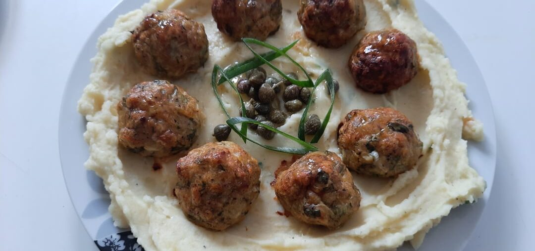 Two days of Chicken Balls - one with mashed potatoes and one with pilaf (rice)