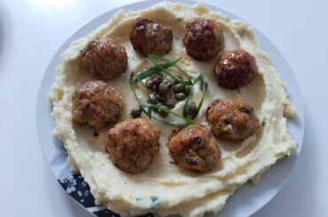 Two days of Chicken Balls - one with mashed potatoes and one with pilaf (rice)