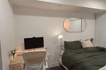 At a loss for what to use as a nightstand, the image with the beige desk is my current setup, the second image shows a nightstand I have next to my old desk but I hate how clunky it is, it’s too big. I’ve thought of a shelf but I need some storage space