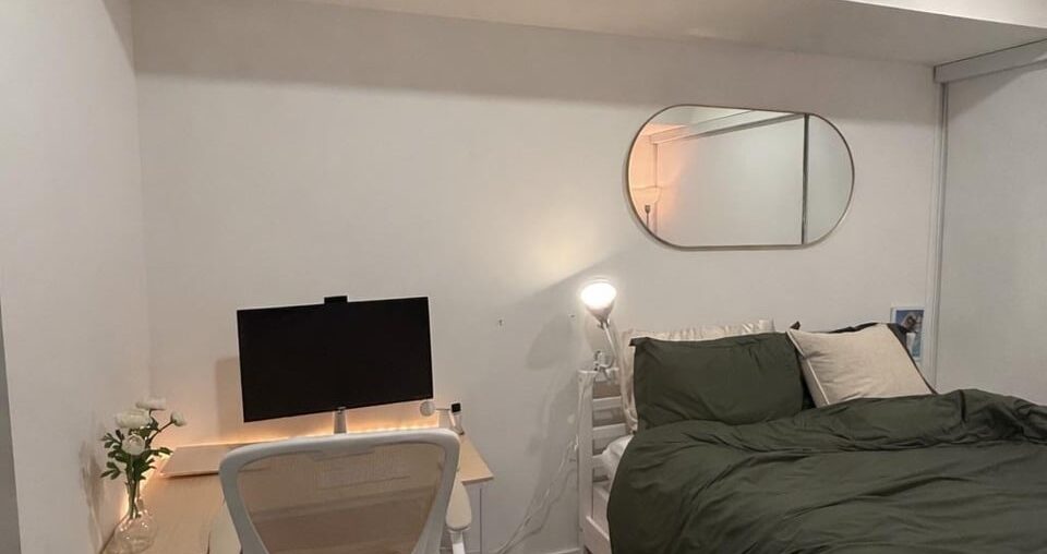 At a loss for what to use as a nightstand, the image with the beige desk is my current setup, the second image shows a nightstand I have next to my old desk but I hate how clunky it is, it’s too big. I’ve thought of a shelf but I need some storage space