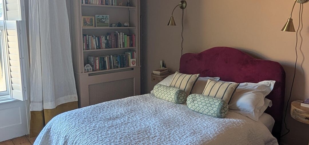 Couldn't find a headboard I liked so I made one from velvet & foam