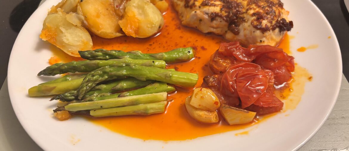 Roast Harissa coated chicken