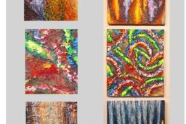 Group #10  All paintings in GROUP #8 are 24-by-30 acrylics on canvas with textured pastes and mixed media. This group of around 50 pieces centers on highly textured content. Posting them online in small sizes reduces the visible detail, so I've included close-up images to highlight the textures next