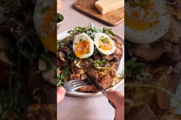 Crispy Parmesan French Toast with Mushrooms & Jammy Egg 🤤 Easy 10-Min Breakfast #Shorts #easyrecipes