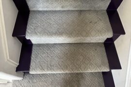 fake wood stairs with carpet