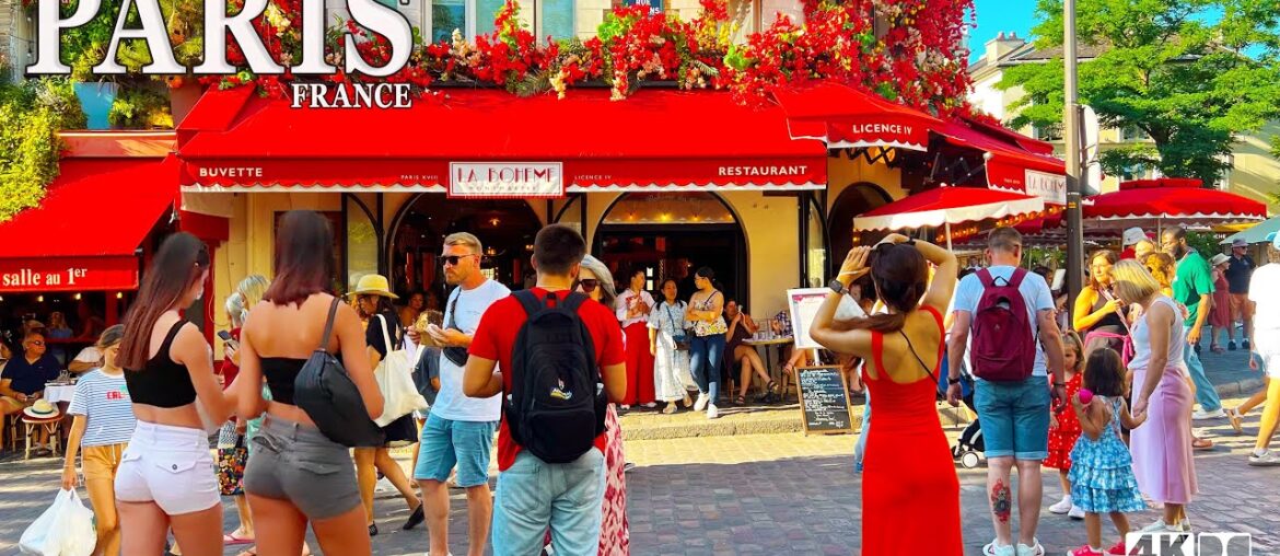 Paris France 4K Walk | Montmartre Village, Place du Tertre & Eiffel Tower Night Walking Tour
