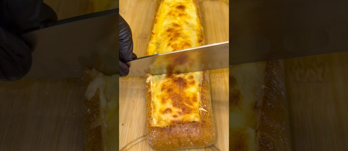 High-Protein French Bread Breakfast 🥖🍳 Cheesy Ham & Egg Bake! #shorts