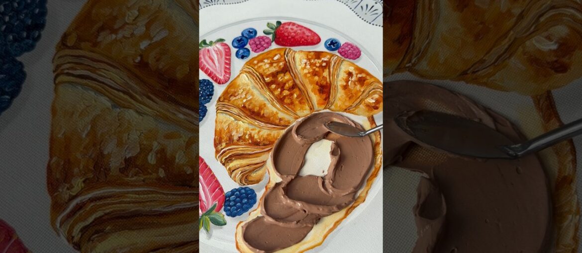 French Croissant 🥐 with chocolate 🍫 #asmr #bakerylove #arty #dessert #realistic