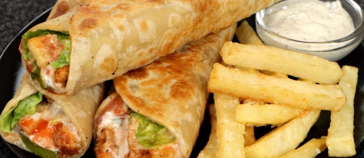 Chicken Shawarma Recipe | Homemade Chicken Shawarma with French Fry and Garlic Sauce | Chicken Wrap