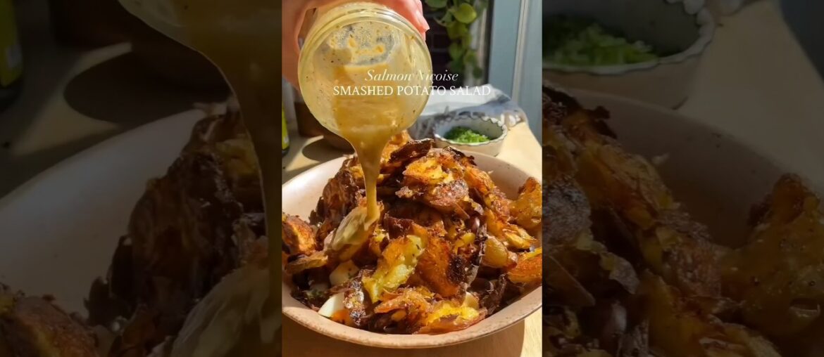 Crispy Smashed Potato Salmon Niçoise Salad 🥔🐟 #shorts