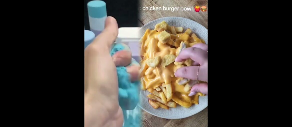 Chicken Burger Bowl 🍟🍗Layer fries on a plate.