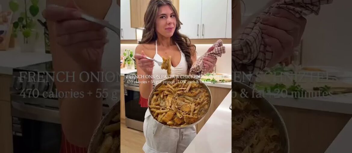 🧀🧅🍗 FRENCH ONION PASTA & CRISPY SCHNITZEL