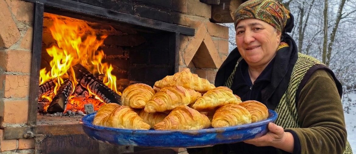 Baking French Croissants in a Village Wood Oven! 🥐❄️ Cozy Winter