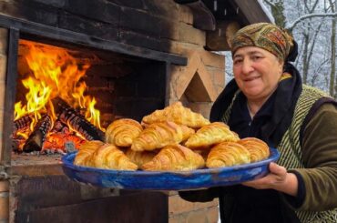 Baking French Croissants in a Village Wood Oven! 🥐❄️ Cozy Winter