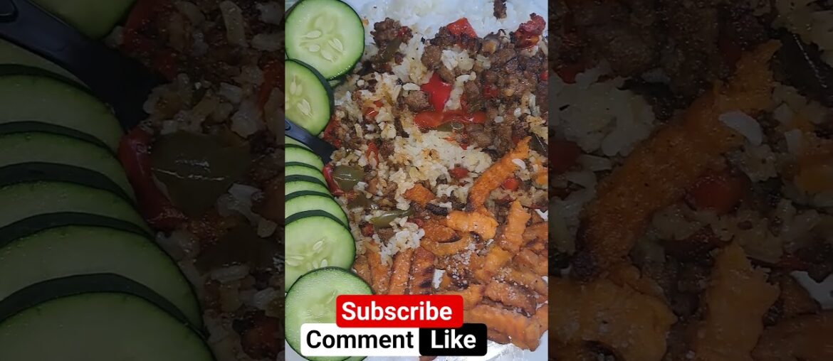 #food #foodie #sweetpotatofries #bison #rice #grateful #cucumber