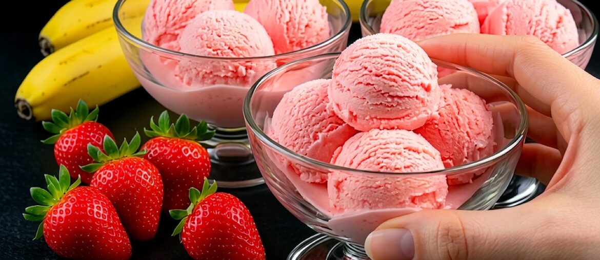 Mix Strawberry and Banana! The best French ice cream in 10 minutes! A no-bake dessert!