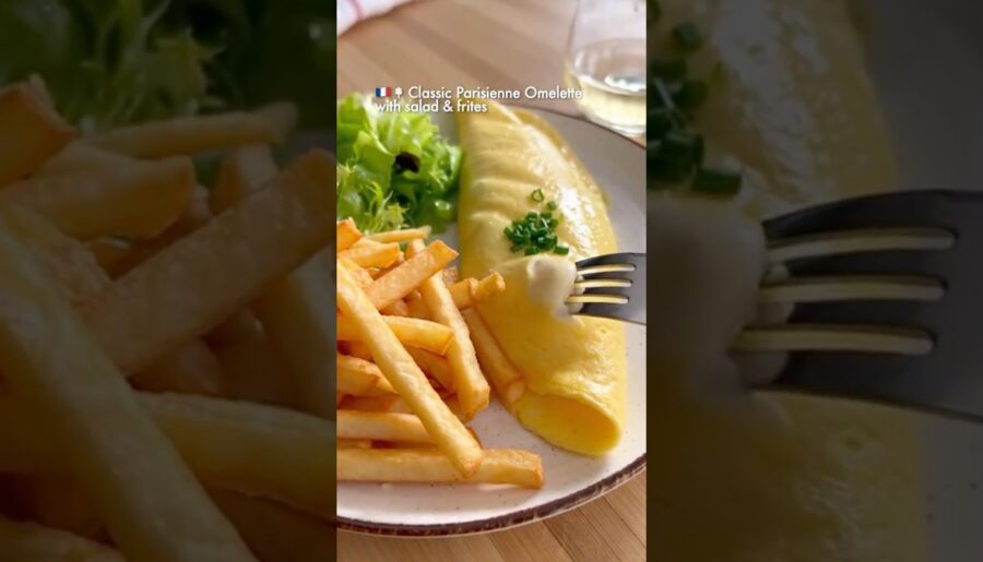 Classic Parisienne Omelette with Salad and Frites (French Bistro Recipe)