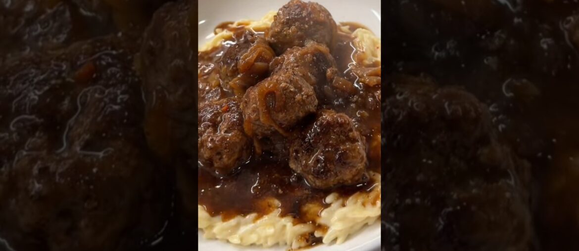 French Onion Meatballs & alfredo orzo! #recipe #food
