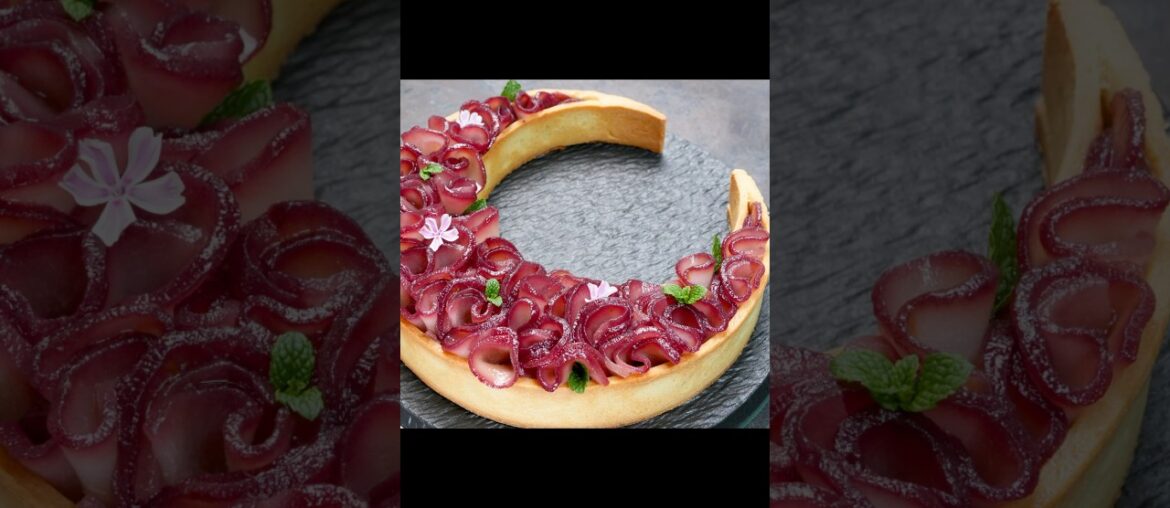 Red Poached Pear Crescent Moon Tart