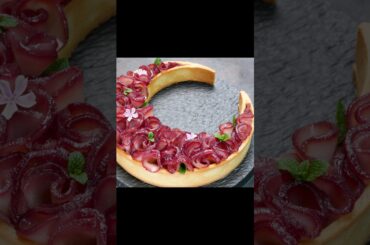 Red Poached Pear Crescent Moon Tart