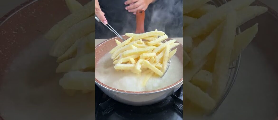 Crispy fries with flour in hot oil