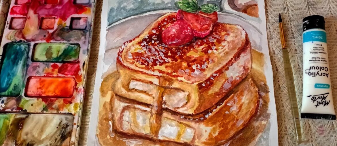 [ASMR Watercolor] - Painting the Perfect Breakfast ✨ ☕️ Crème Brûlée French Toast 🍓🍞 Cozy vlog ☘️