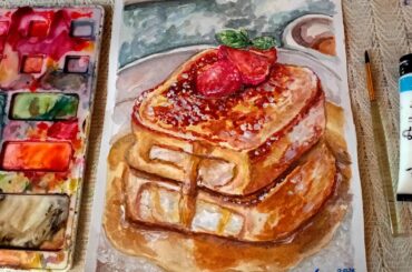 [ASMR Watercolor] - Painting the Perfect Breakfast ✨ ☕️ Crème Brûlée French Toast 🍓🍞 Cozy vlog ☘️