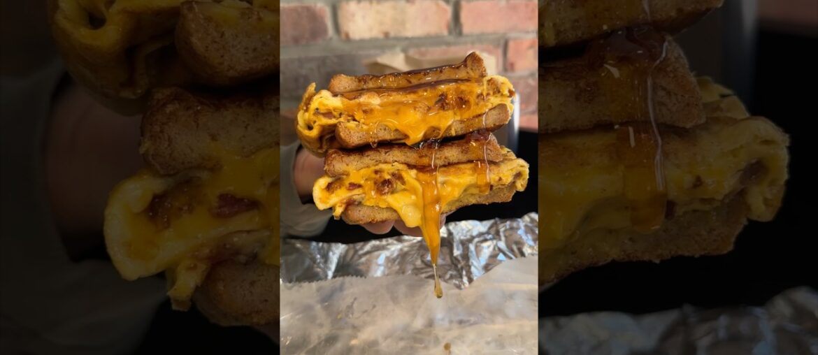 The FRENCHINATOR FRENCH TOAST BACON EGG & CHEESE from Butchers Burger in Brooklyn NYC! #DEVOURPOWER
