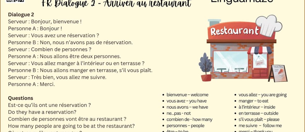 French Restaurant Dialogue 2 | Arriving at the restaurant