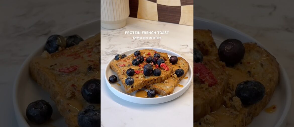 Peanut butter french toast 🫐💛 #breakfast #easyrecipe #frenchtoast #highprotein