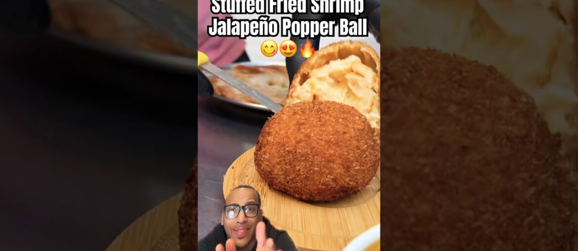Stuffed Fried Shrimp Jalapeño Popper Ball! #shorts #food #foodie