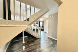 Black/Grey/White/Beige + Emerald/Birch/Clementine/Mustard/Sage and Tall window on stair landing Help on a tight budget.