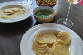 Whispering Angel 2025 with Corzetti pistachio Pesto and basil pesto.