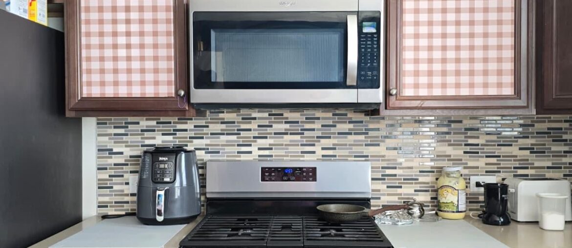 Added Gingham to plain brown cabinets. What do we think?
