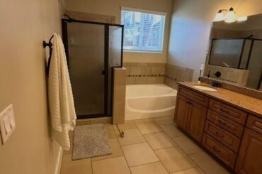 Keeping vanity. Ditching tub. Wall to wall shower enclosure. Make window a cool glass block? Color scheme?