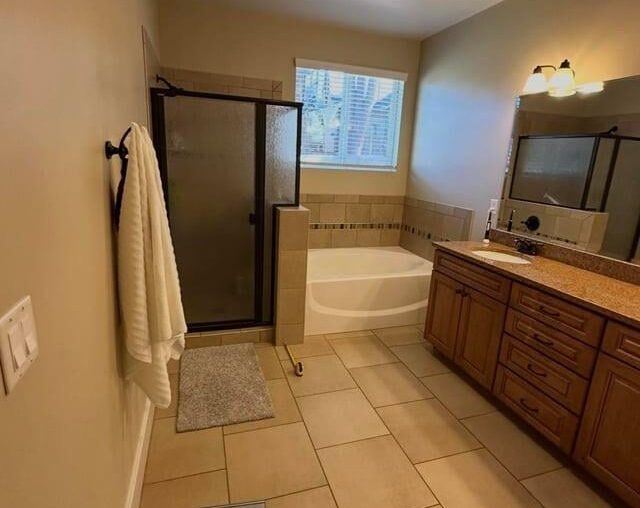Keeping vanity. Ditching tub. Wall to wall shower enclosure. Make window a cool glass block? Color scheme?