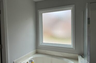 Large frosted window over tub, window treatments?