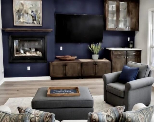 Does the navy accent wall match with my green furniture?